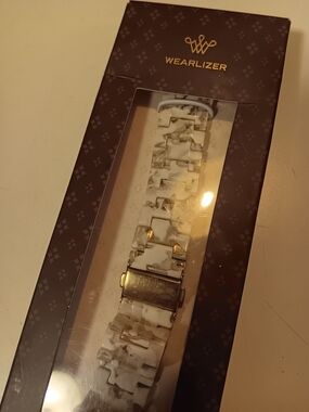 White Marble Link Bracelet with Gold Accents